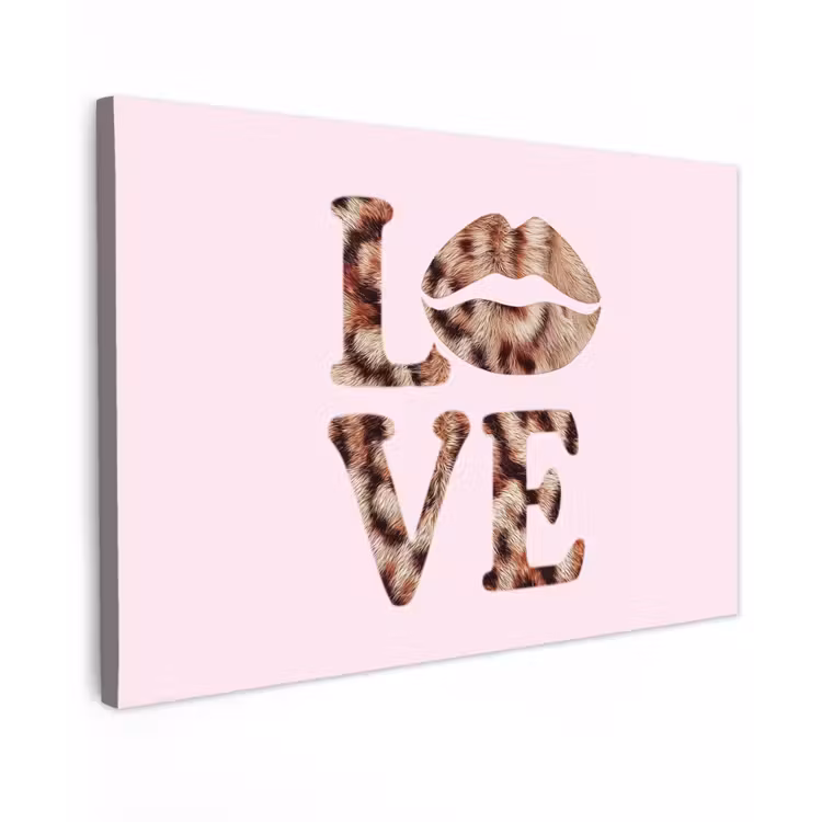 Canvas schilderij - Tekst - Love - Pantervacht - Lichtroze — 1