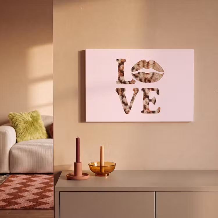 Canvas schilderij - Tekst - Love - Pantervacht - Lichtroze — 2