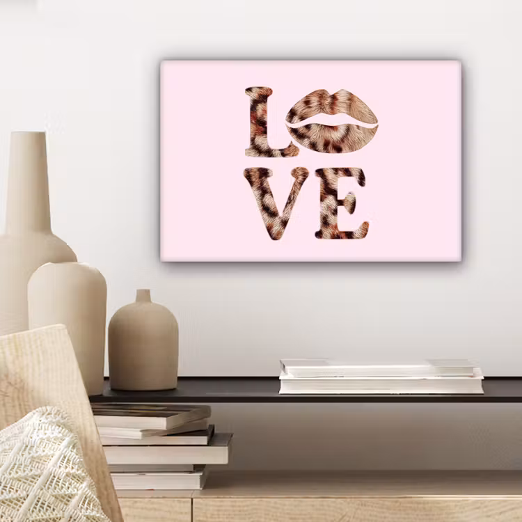 Canvas schilderij - Tekst - Love - Pantervacht - Lichtroze — 5