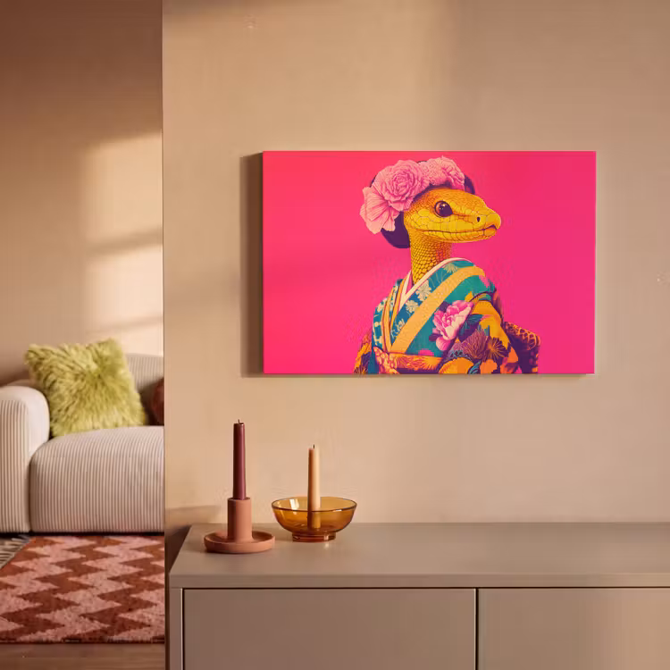 Canvas schilderij - Hagedis - Bloemen - Roze - Kimono — 2