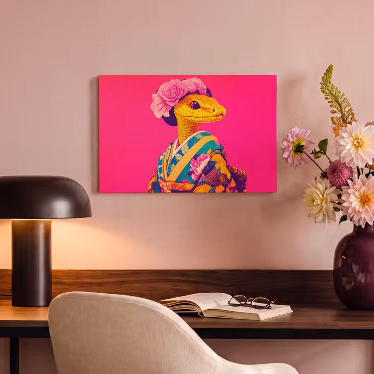 Canvas schilderij - Hagedis - Bloemen - Roze - Kimono — 4