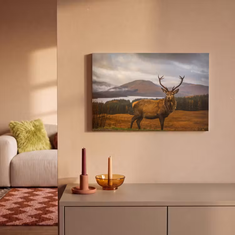 Canvas schilderij - Hert - Berg - Water - Landschap - Dieren - Bomen — 2