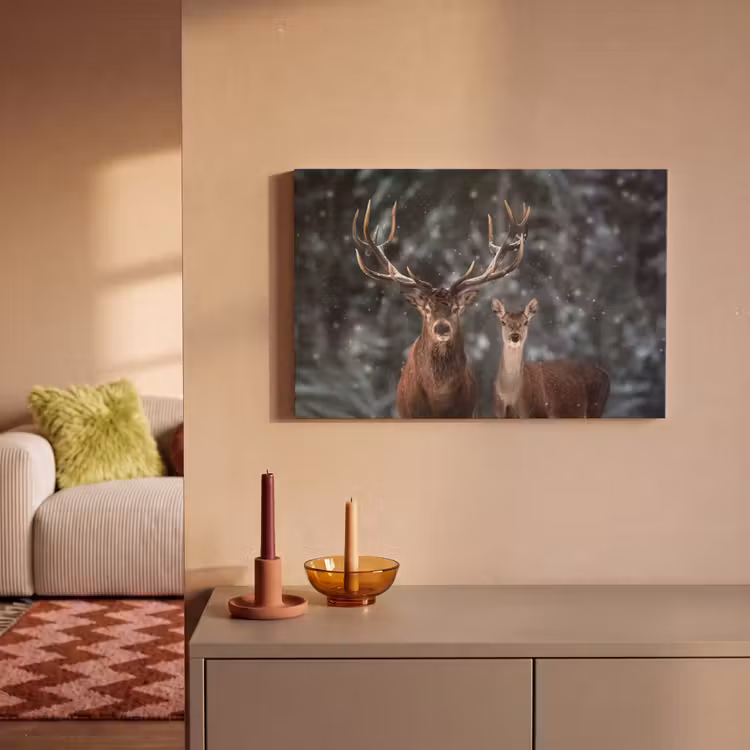 Canvas schilderij - Hert - Dieren - Winter - Gewei - Sneeuw - Natuur — 2