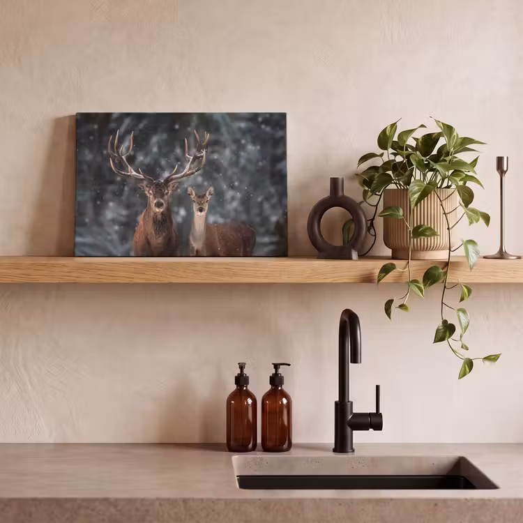 Canvas schilderij - Hert - Dieren - Winter - Gewei - Sneeuw - Natuur — 3