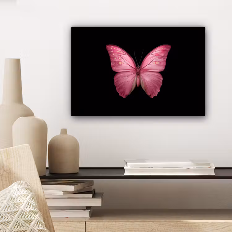 Canvas schilderij - Vlinder - roze - Elegant — 5