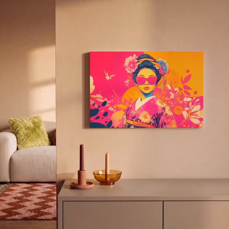 Canvas schilderij - Vrouw - Zonnebril - Abstract - Oranje — 2
