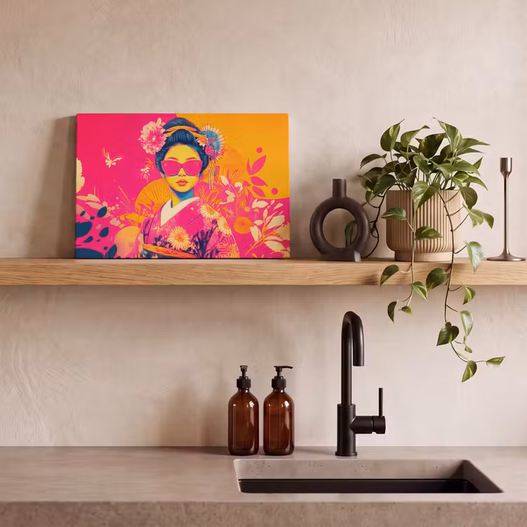 Canvas schilderij - Vrouw - Zonnebril - Abstract - Oranje — 3