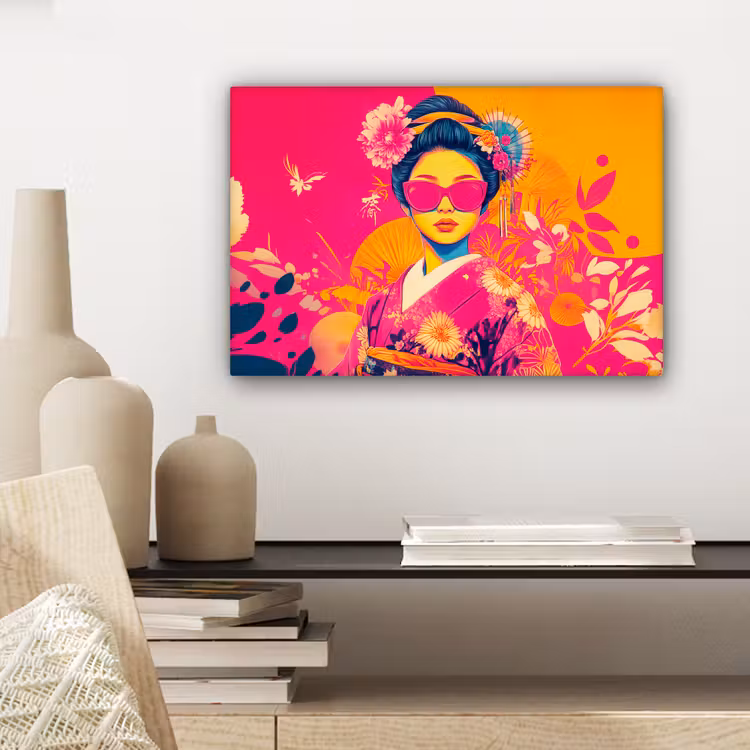 Canvas schilderij - Vrouw - Zonnebril - Abstract - Oranje — 5