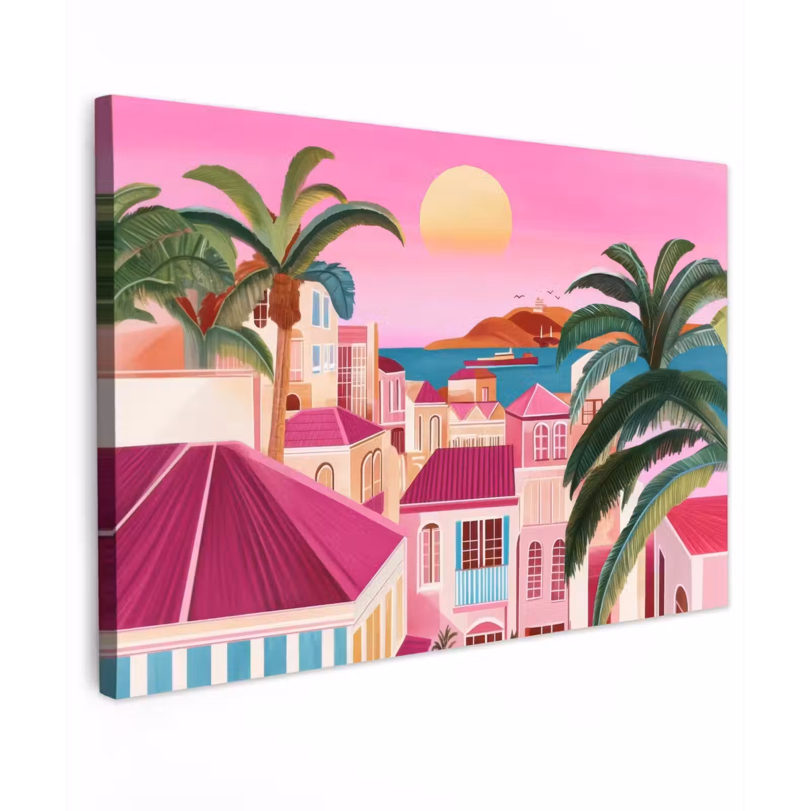 Canvas schilderij - Stad - Roze - Palmbomen — 1