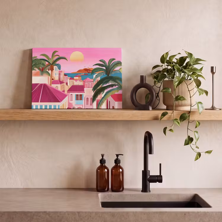 Canvas schilderij - Stad - Roze - Palmbomen — 3