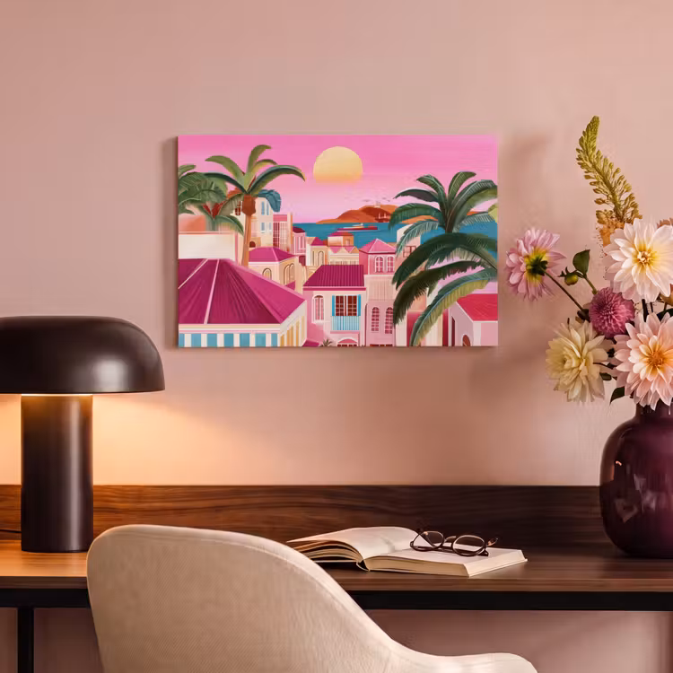 Canvas schilderij - Stad - Roze - Palmbomen — 4