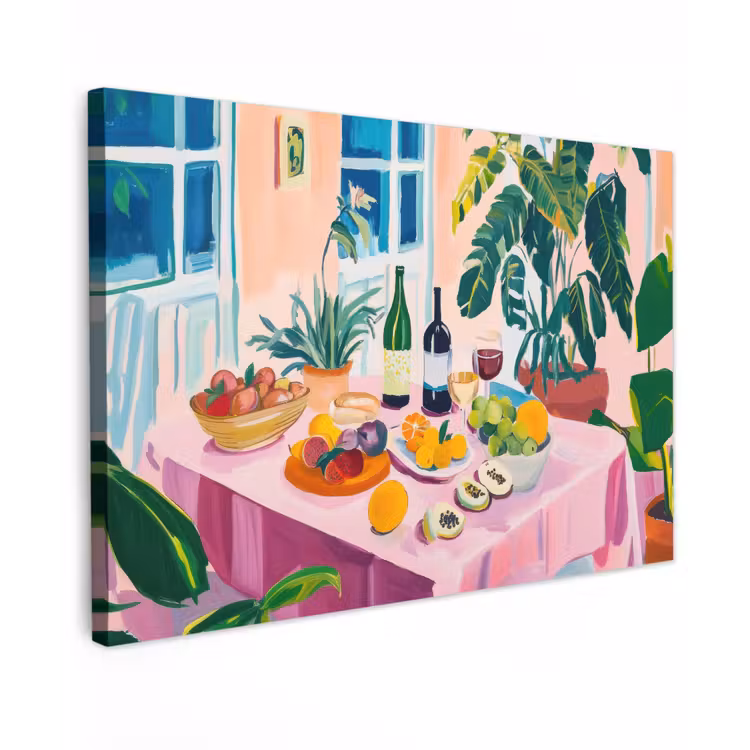 Canvas schilderij - Tafel - Wijn - Fruit — 1