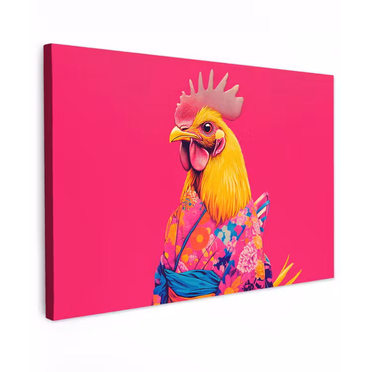 Canvas schilderij - Haan - Kleurrijk - Kimono - Roze — 1