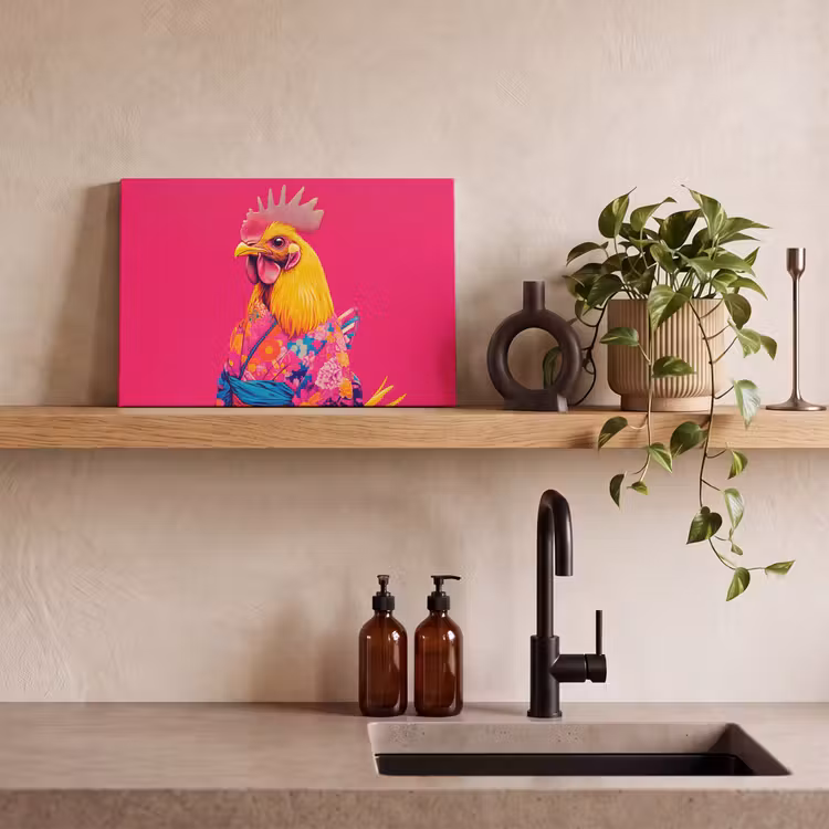 Canvas schilderij - Haan - Kleurrijk - Kimono - Roze — 3