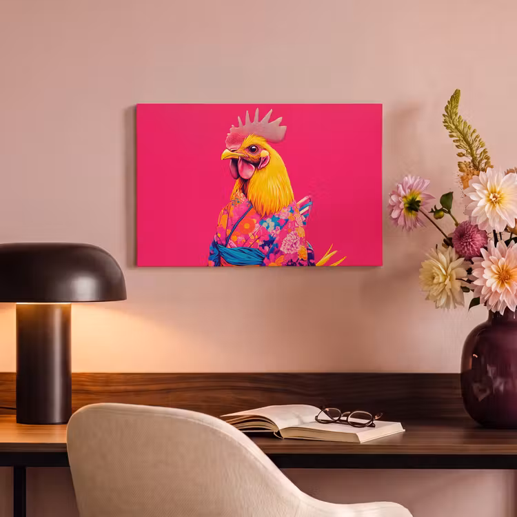 Canvas schilderij - Haan - Kleurrijk - Kimono - Roze — 4