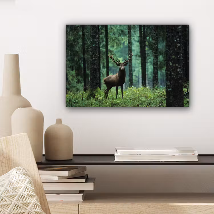 Canvas schilderij - Hert - Bos - Bomen - Dieren - Natuur — 5
