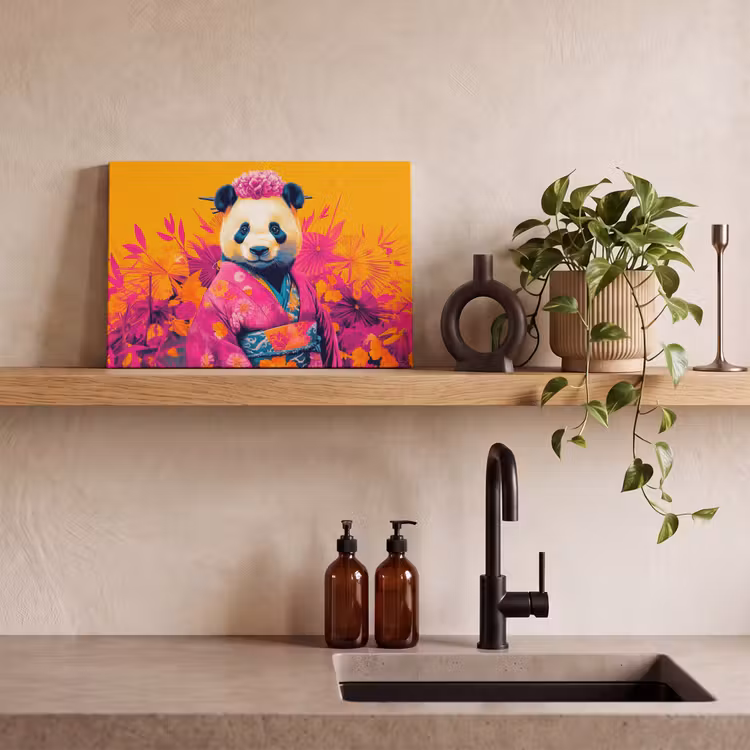 Canvas schilderij - Kimono - Roze - Panda - Bloemenkroon — 3