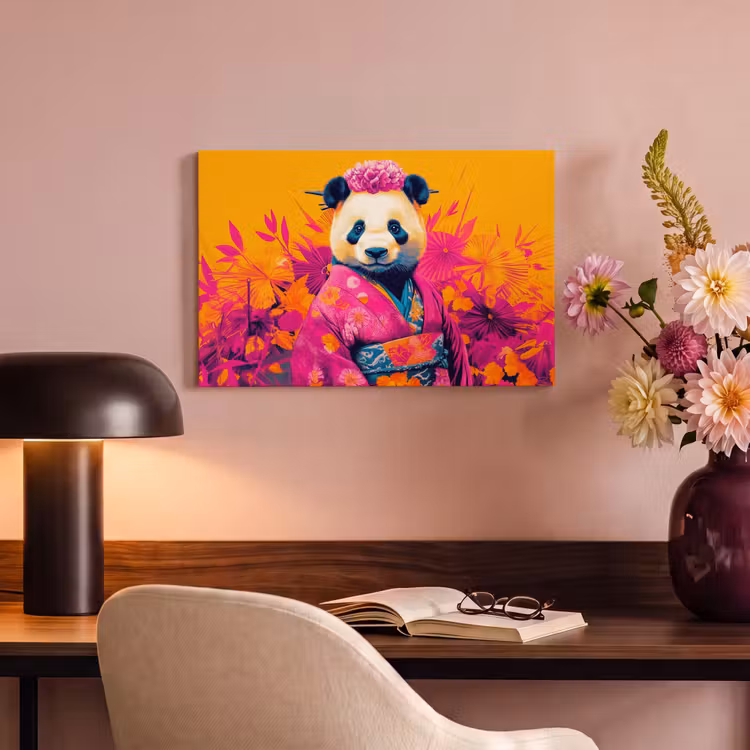 Canvas schilderij - Kimono - Roze - Panda - Bloemenkroon — 4