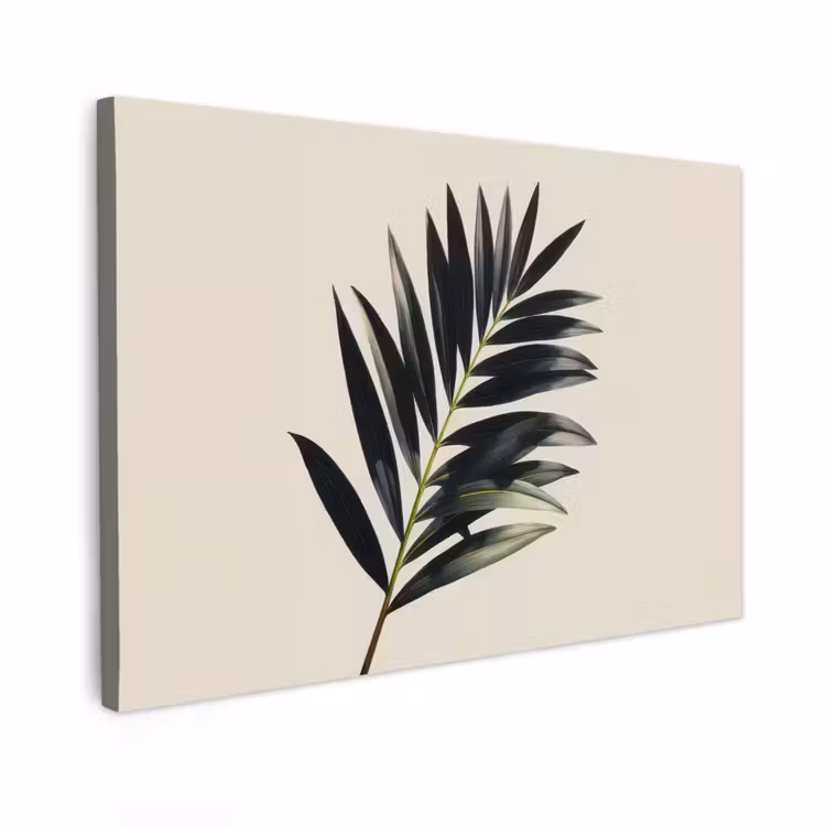 Canvas schilderij - Palmblad - Subtiel - Groen - beige — 1