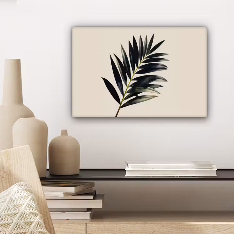 Canvas schilderij - Palmblad - Subtiel - Groen - beige — 5