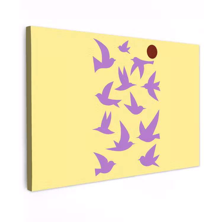 Canvas schilderij - Vogels - Cirkel - Geel - Beweging — 1