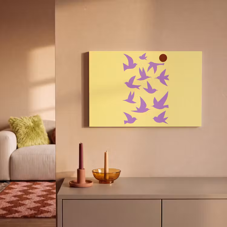 Canvas schilderij - Vogels - Cirkel - Geel - Beweging — 2