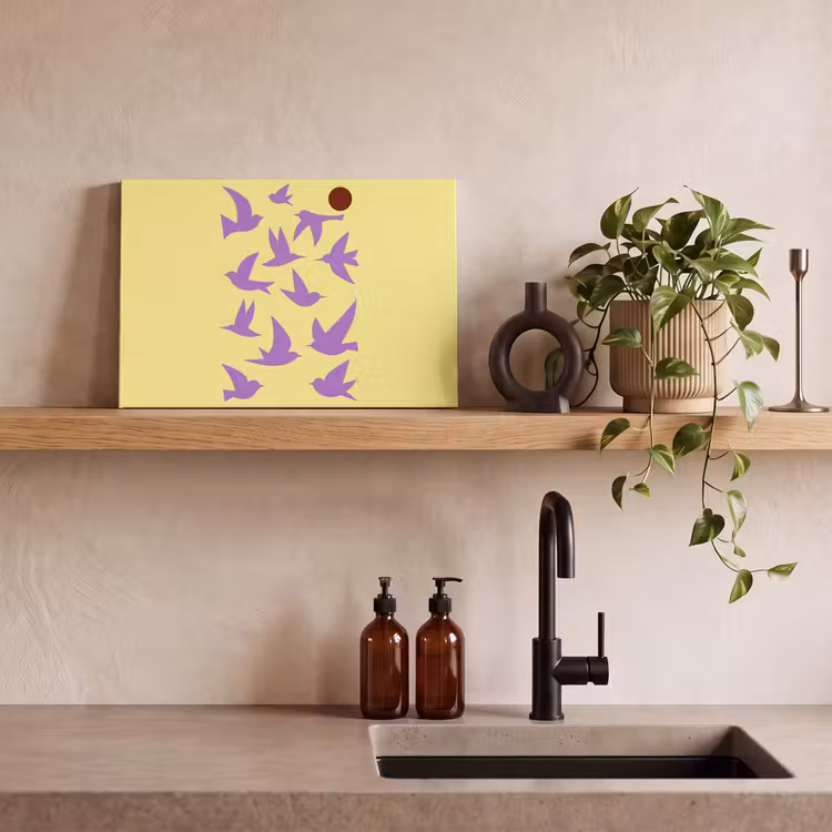 Canvas schilderij - Vogels - Cirkel - Geel - Beweging — 3
