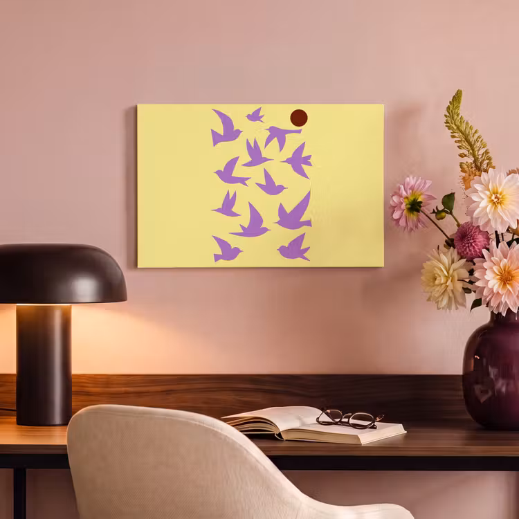 Canvas schilderij - Vogels - Cirkel - Geel - Beweging — 4