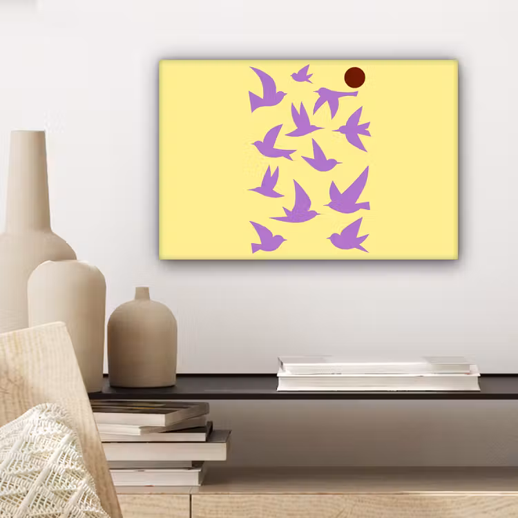 Canvas schilderij - Vogels - Cirkel - Geel - Beweging — 5