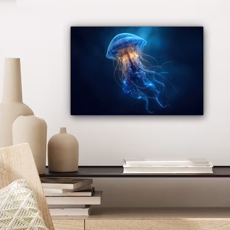 Canvas schilderij - Kwal - Lichtgevend - Tentakels - Blauw — 5