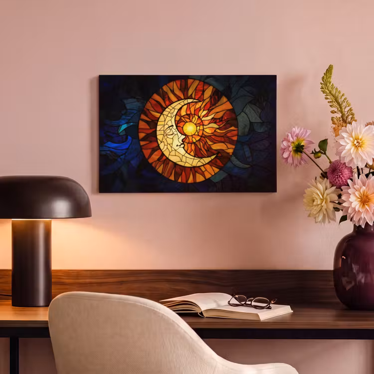 Canvas schilderij - Mozaïek - Glas - Maan - Donkerblauw — 4