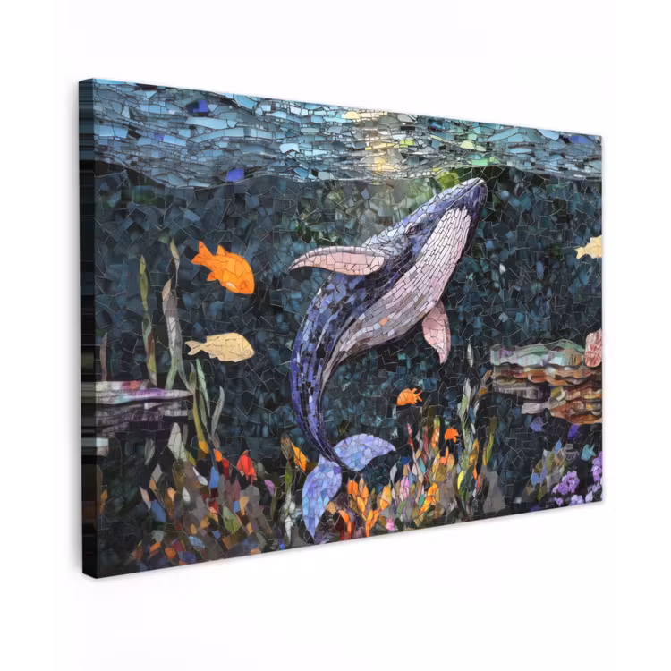 Canvas schilderij - Mozaïek - Walvis - Koraal - Water — 1