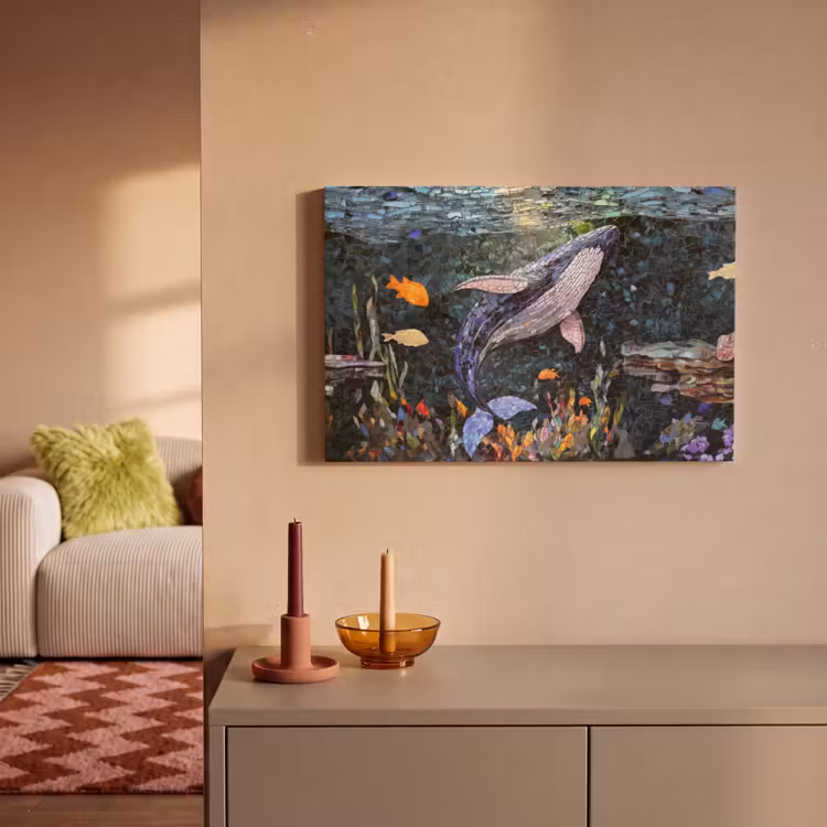 Canvas schilderij - Mozaïek - Walvis - Koraal - Water — 2