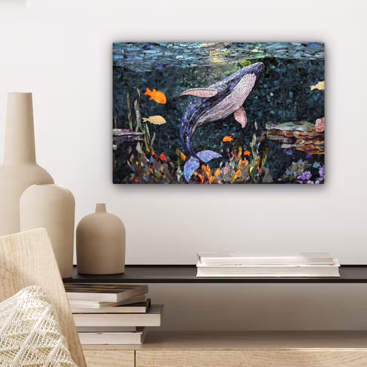 Canvas schilderij - Mozaïek - Walvis - Koraal - Water — 5