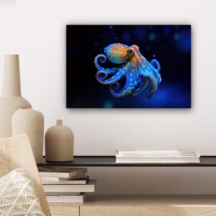 Canvas schilderij - Octopus - Stippen - Blauw - Zee — 5