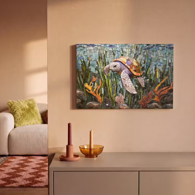 Canvas schilderij - Schildpad - Zeewier - Mozaïek — 2