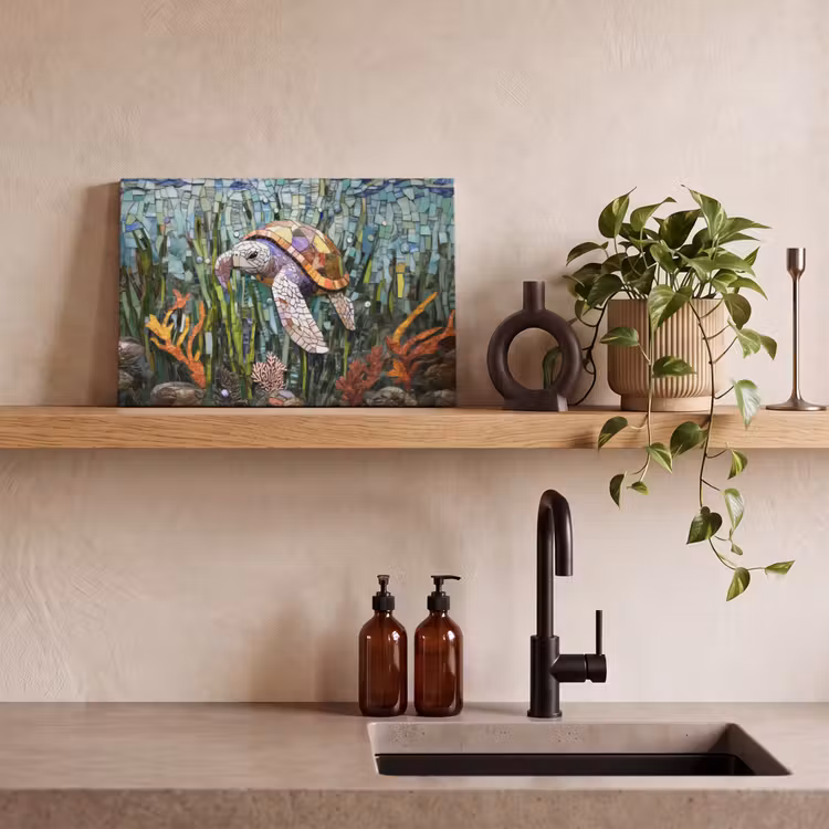 Canvas schilderij - Schildpad - Zeewier - Mozaïek — 3
