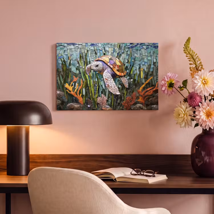 Canvas schilderij - Schildpad - Zeewier - Mozaïek — 4