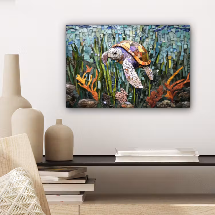 Canvas schilderij - Schildpad - Zeewier - Mozaïek — 5