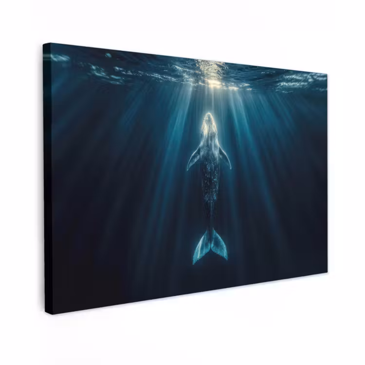 Canvas schilderij - Walvis - Water - Zonnestralen - Blauw — 1