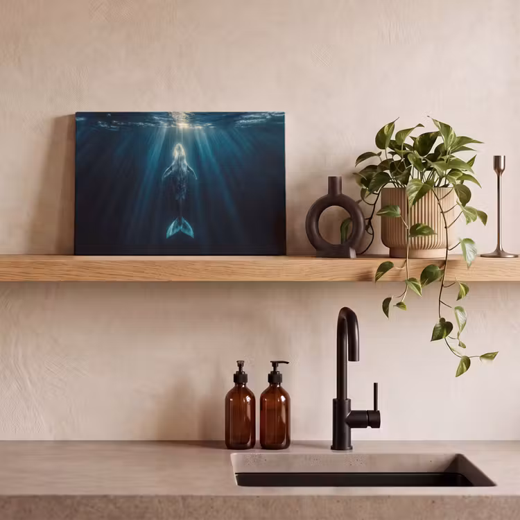 Canvas schilderij - Walvis - Water - Zonnestralen - Blauw — 3