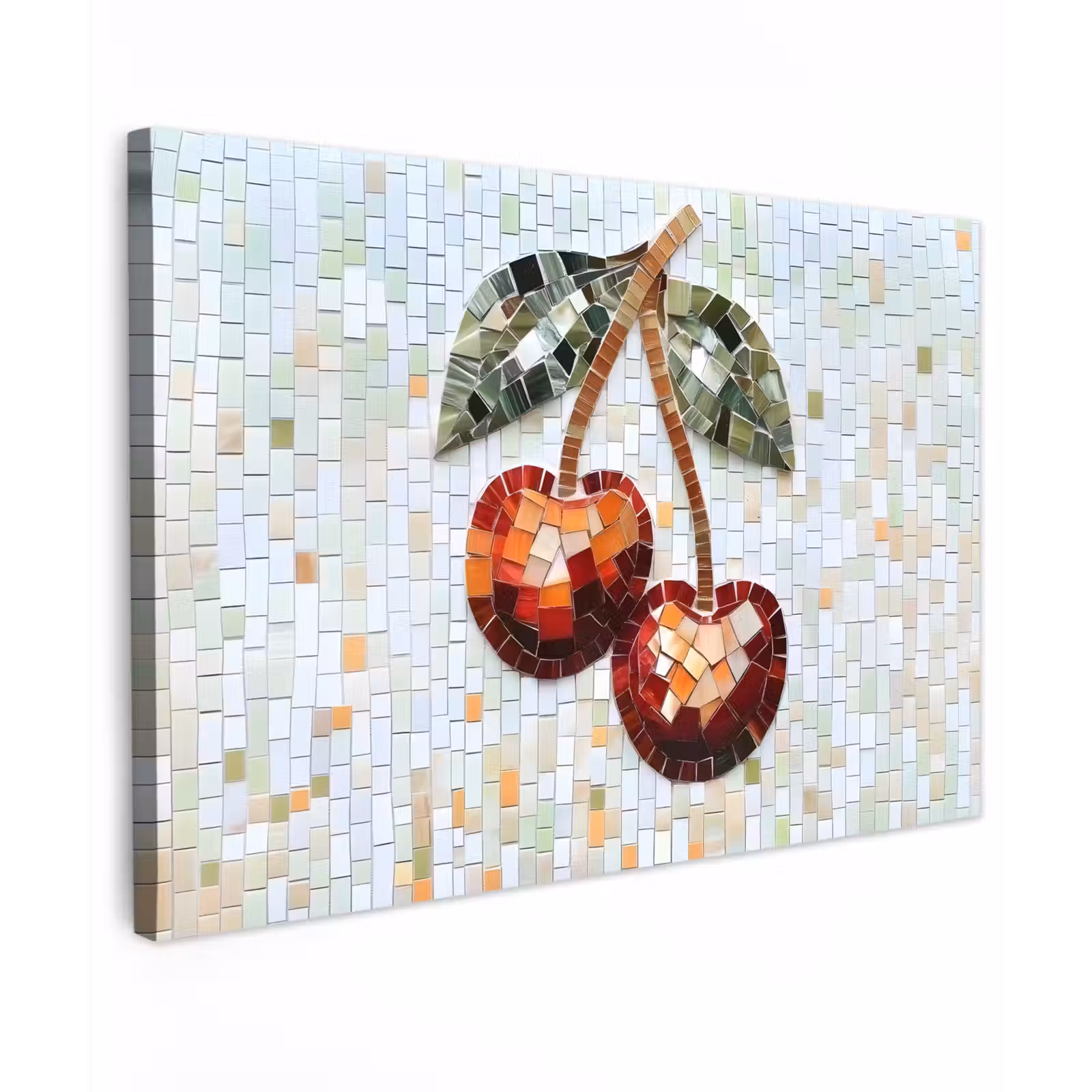 Canvas schilderij - Kersen - Rood - Mozaïek - Blaadjes — 1