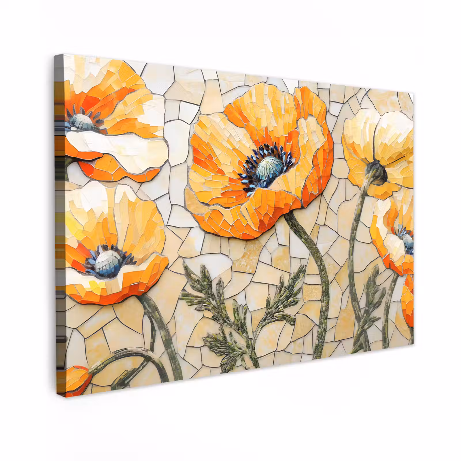 Canvas schilderij - Klaprozen - Oranje - Mozaïek - Bladeren — 1