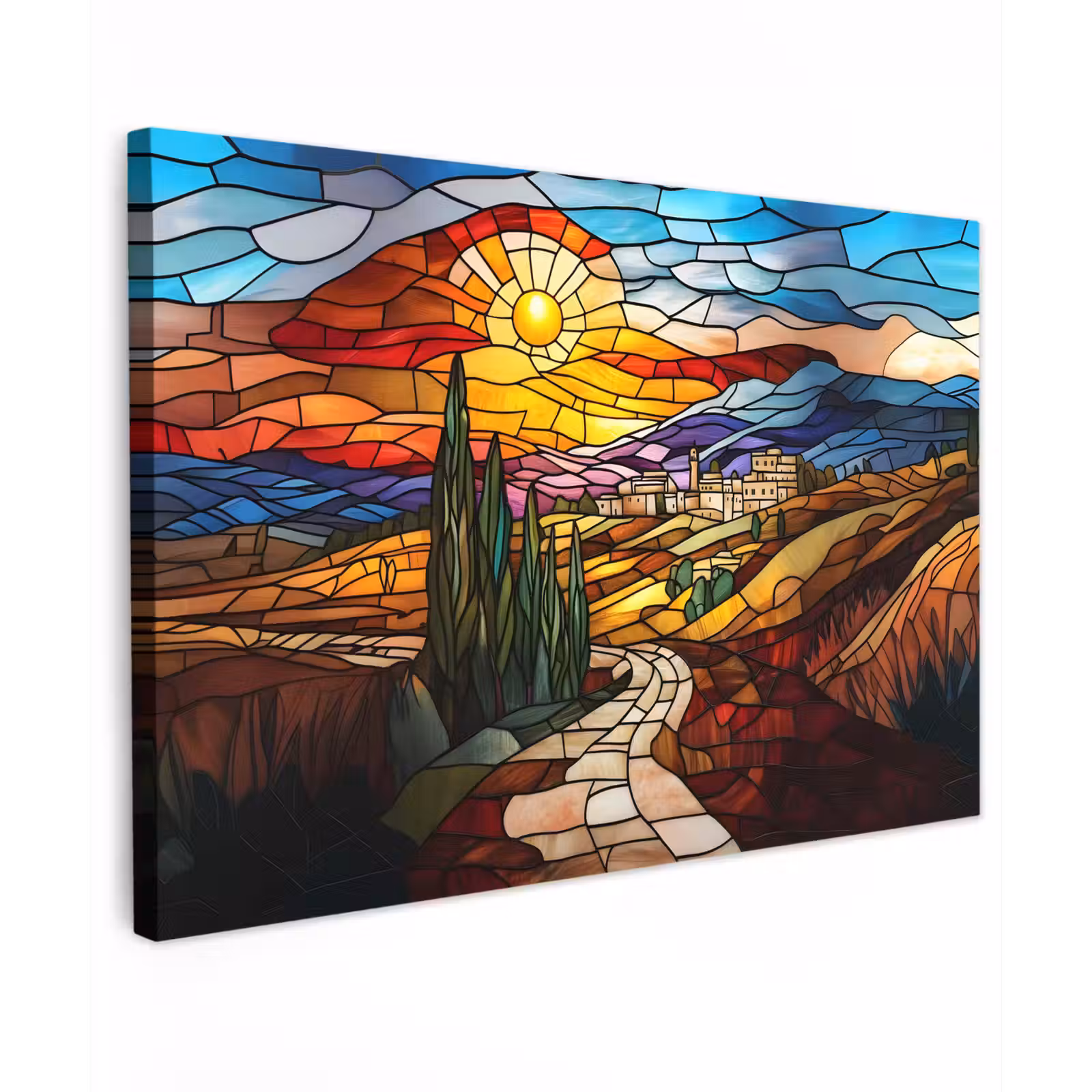 Canvas schilderij - Mozaïek - Zon - Landschap - Dorp — 1