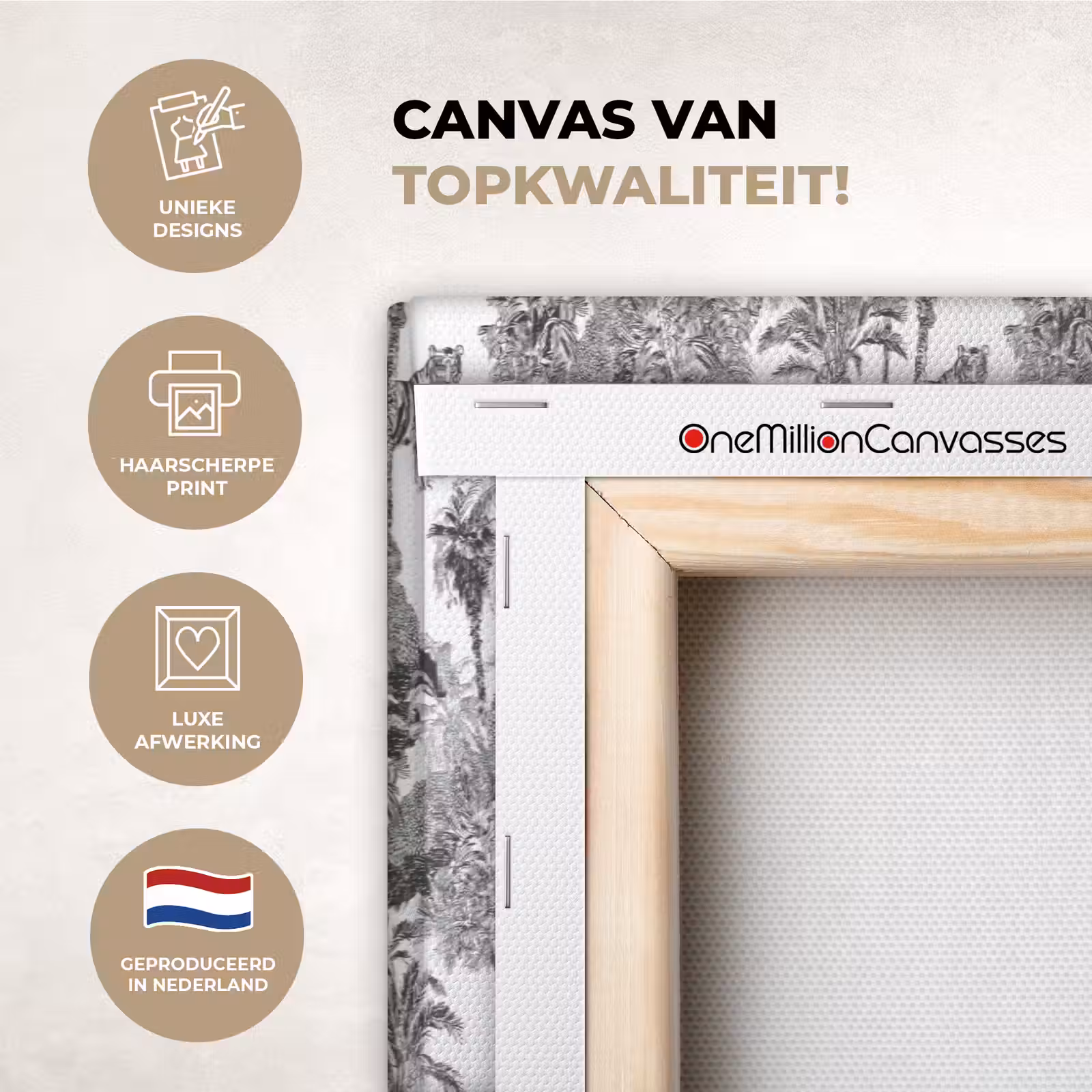 Canvas schilderij - Tijger - Jungle - Patroon - Grijs — 1