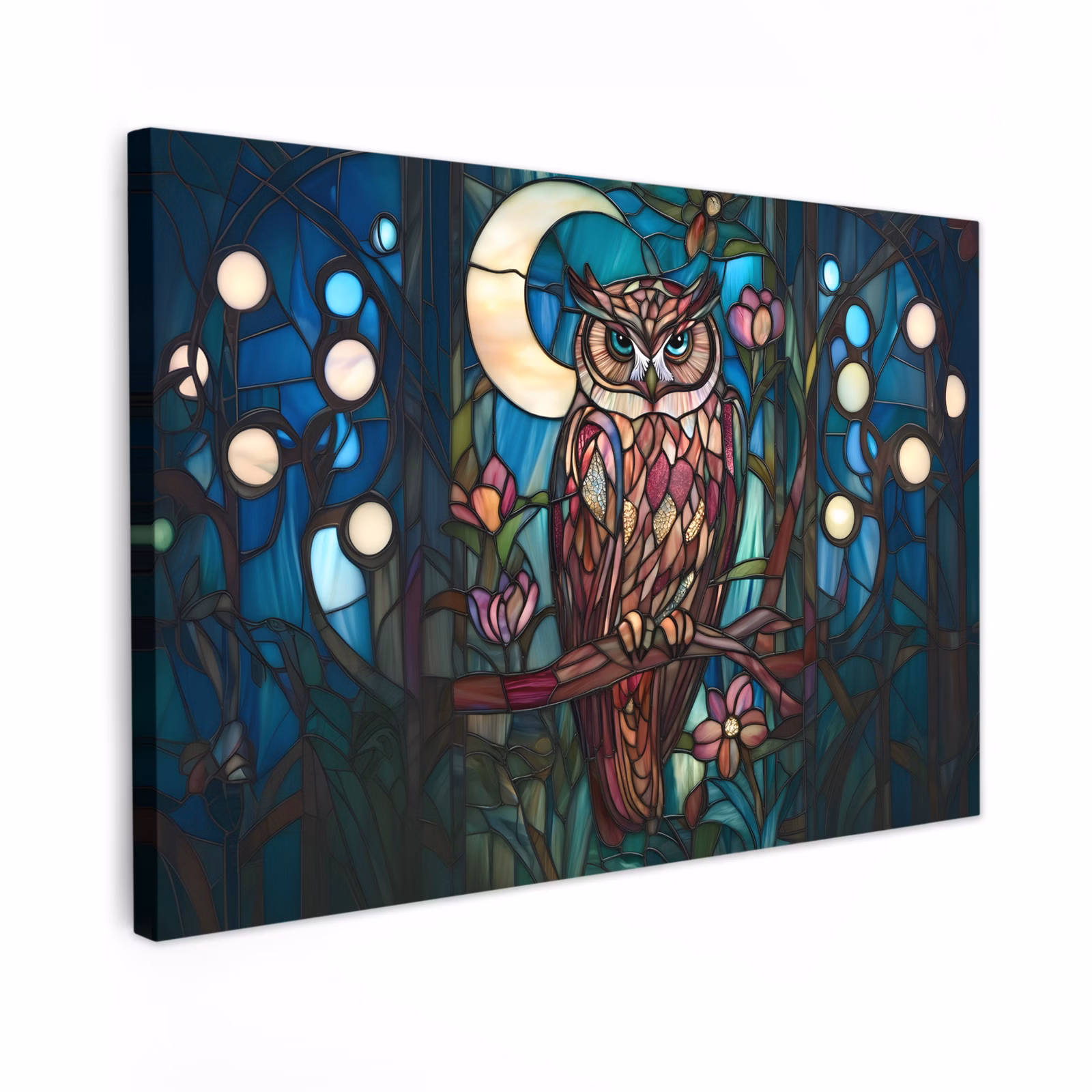 Canvas schilderij - Uil - Mozaïek - Maan - Nacht — 1