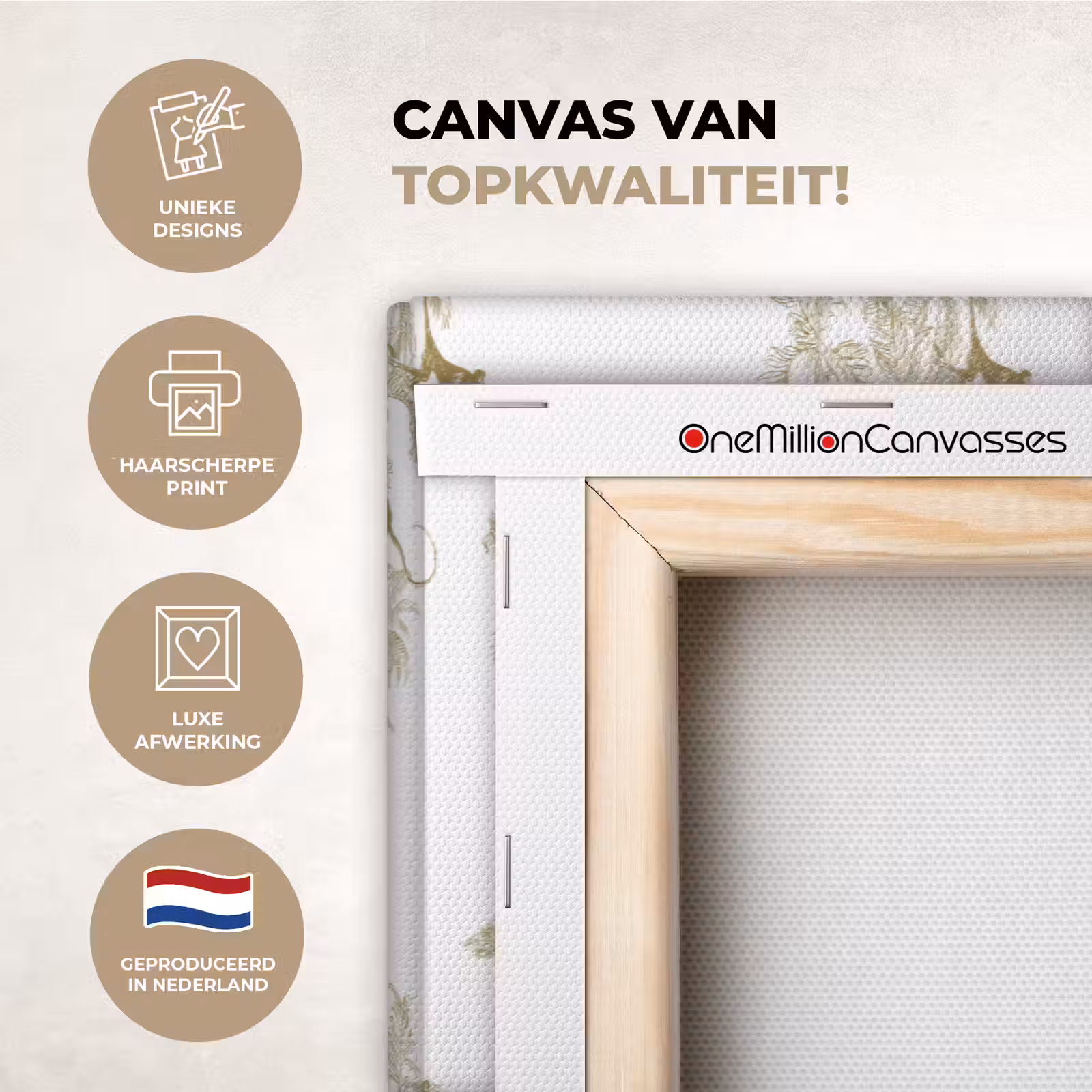 Canvas schilderij - Wit - Apen - Beige — 1