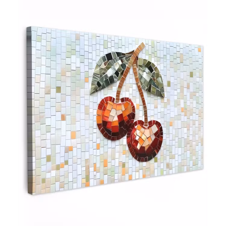 Canvas schilderij - Kersen - Rood - Mozaïek - Blaadjes — 1