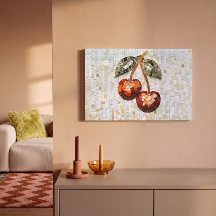 Canvas schilderij - Kersen - Rood - Mozaïek - Blaadjes — 2