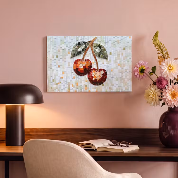 Canvas schilderij - Kersen - Rood - Mozaïek - Blaadjes — 4